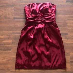 Ruby red strapless dress with pockets (bridesmaid)